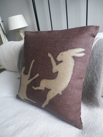 Helkat Boxing Hare Cushion - deep heather Baytree Interiors > Cushions