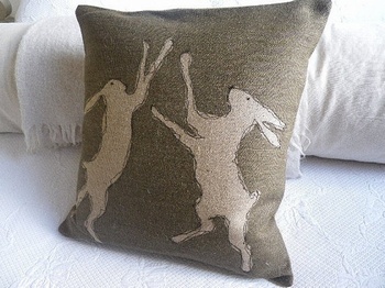 Helkat Olive Boxing Hare Cushion Baytree Interiors > Cushions